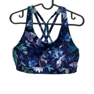 OLD NAVY ACTIVE Sports Bra Women Size M Lined Back Cross Straps Floral Print